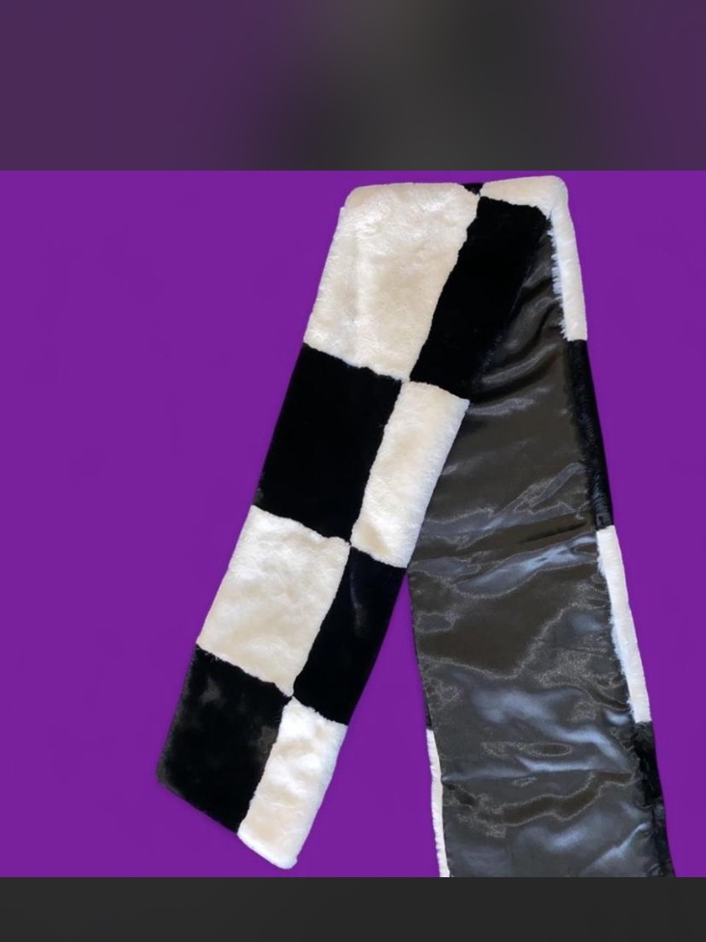 House of Harlow 1960 Black and White Faux Fur Checker Scarf